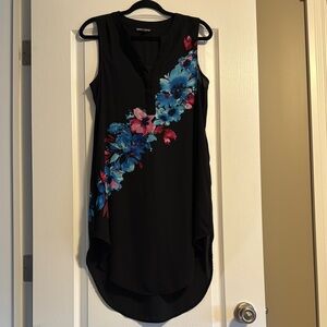 Black Sleeveless Top with Floral Design